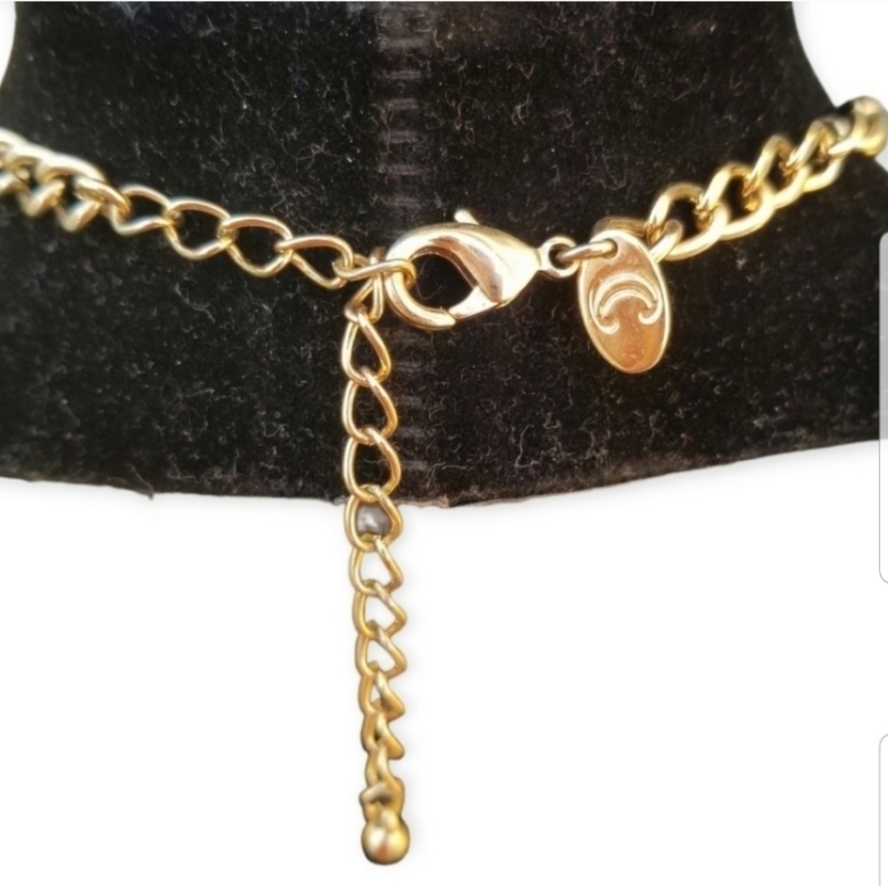 CHARMING CHARLIE GOLDTONED & PEACH CABACHON SPEAR TIPPED STATEMENT NECKLACE - Picture 4 of 4
